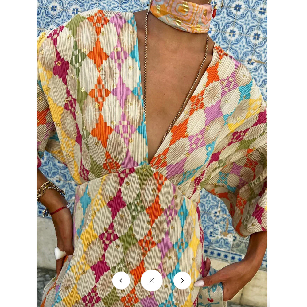 NWT Commense Jacquard Print V-Neck Dress Sz M - Picture 5 of 6